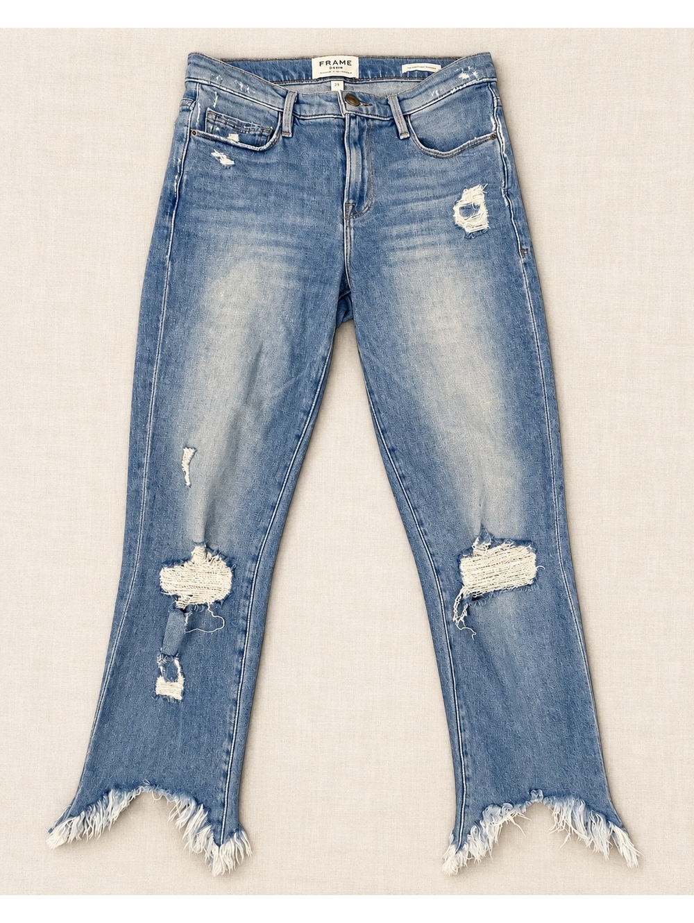 Frame Women’s Le Nouveau Straight Ankle Stiletto Distressed Jeans in Belding 26